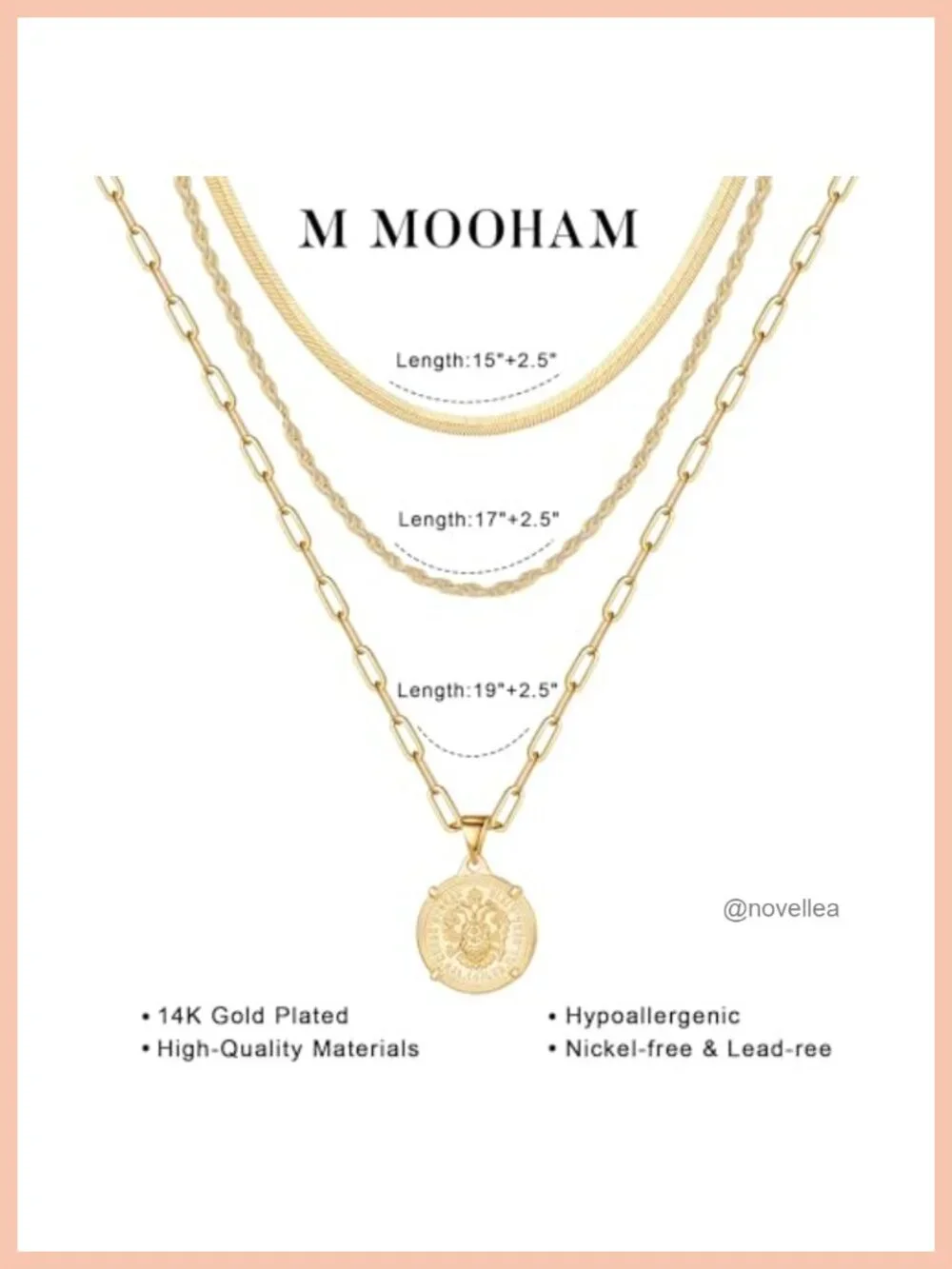 14K Gold Plated Layered Necklace Set Stackable Pendant Chain